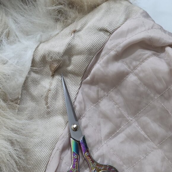 Vtg Faded Glory Trucker Jacket Women 1X Sand Faux Fur Pockets Quilted Lining Y2K - Picture 13 of 16